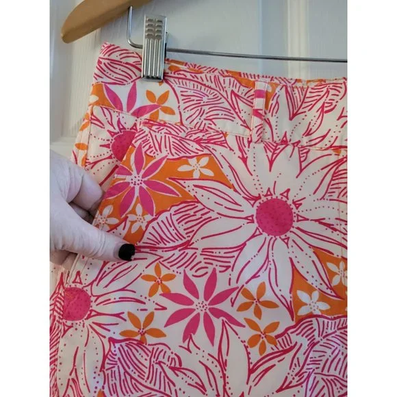 Lilly Pulitzer Orange Daisy print capri pants Preppy size 12 White Label vintage - Picture 4 of 8